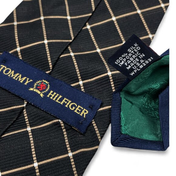 Tommy Hilfiger Silk Tie Geometric Black Brown Vintage 90's - Picture 4 of 6